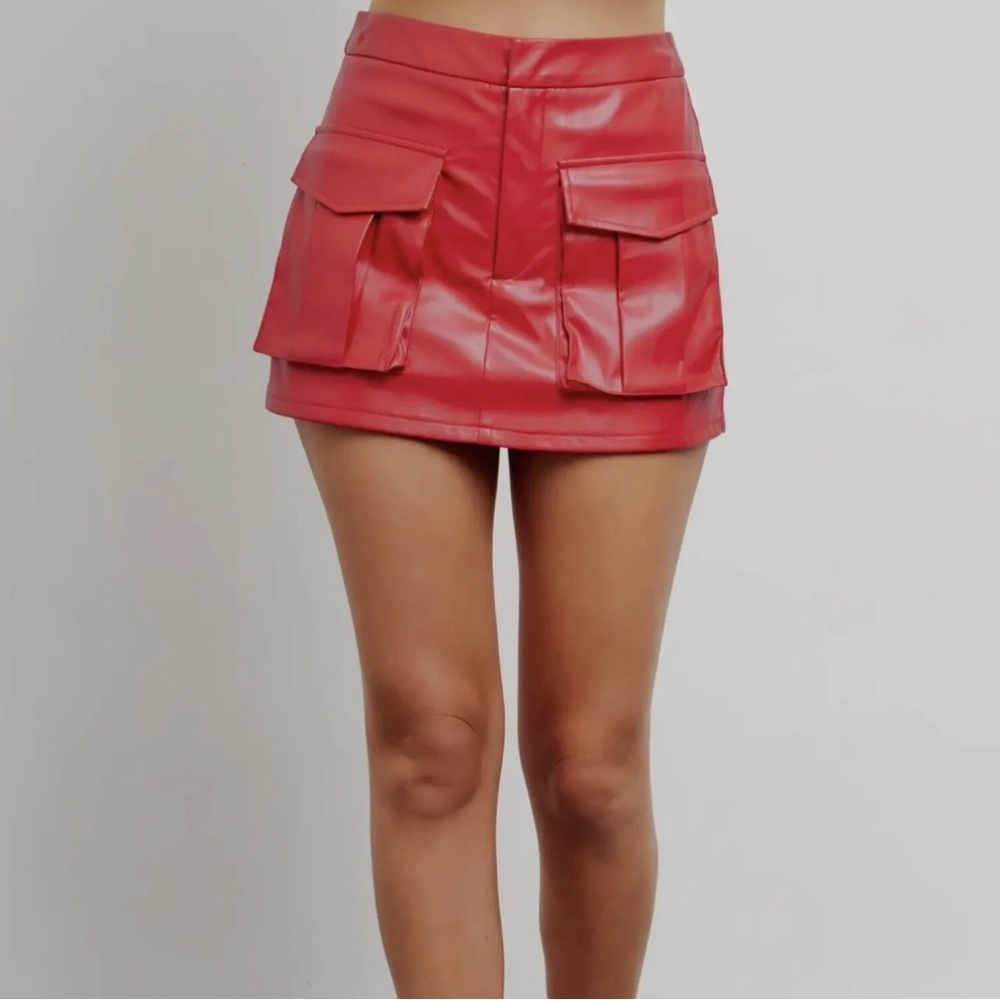 Idem Ditto Red Faux Leather Skirt